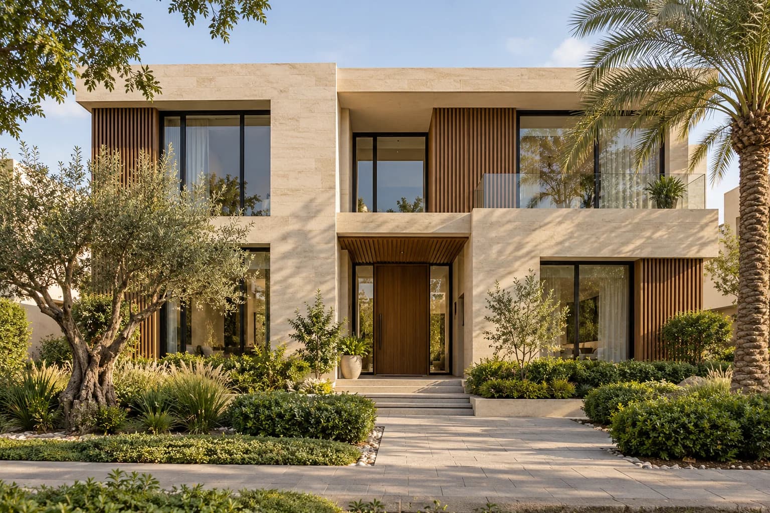 Illustrative contemporary villa with a planted garden